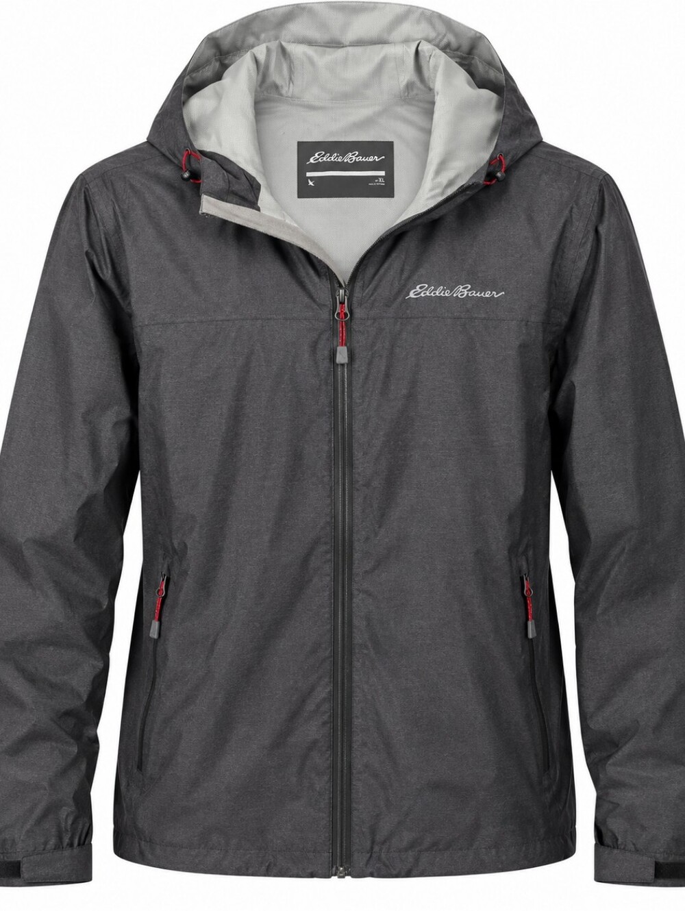 Eddie Bauer Men’s XL Rain Jacket Charcoal Gray Hooded Lightweight Packable